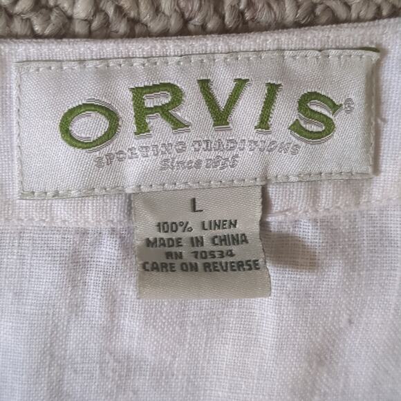 Orvis Women's White Linen Button Front Blouse Large - Picture 6 of 8